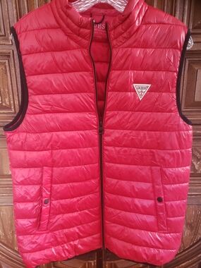 Guess Red Quilted Puffer Vest with Logo